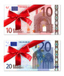 Geldscheine mit roter Geschenkschleife