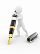 Men with pen on white isolated background