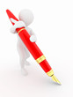 Men with pen on white isolated background