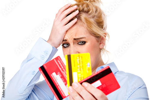 Photo: Money Debt Worries, Attractive Young Woman Holding Credit Cards Money Debt Worries, Attractive Young Woman Holding Credit Cards