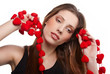 attractive smiling woman with heart on white background