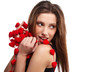 attractive smiling woman with heart on white background