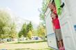 Little girl with mother in camper