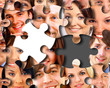 Group of business people in pieces of a puzzle Group of business people in pieces of a puzzle