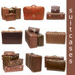 Photo: Heap of old suitcases isolated on white. collage Heap of old suitcases isolated on white. collage