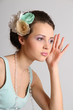 pretty girl with long hair and flower-hairpin pretty girl with long hair and flower-hairpin