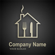 logo cooking (knife & fork in the house, black background)