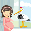 Stork taking notes from a pregnant woman for delivery