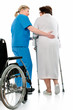 nurse helps a senior woman on crutches in hospital nurse helps a senior woman on crutches in hospital