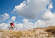 Women with bike on meadow on sky background Women with bike on meadow on sky background