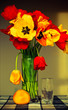 Tulips on the Checked Tablecloth with Grapefruit