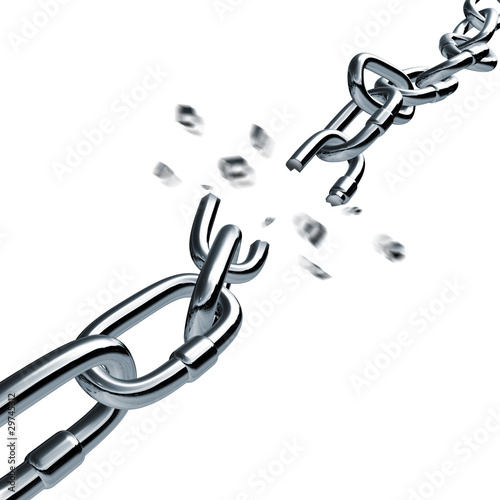 Illustration: chain breaking broken link disconnected Connection Pulling chain breaking broken link disconnected Connection Pulling