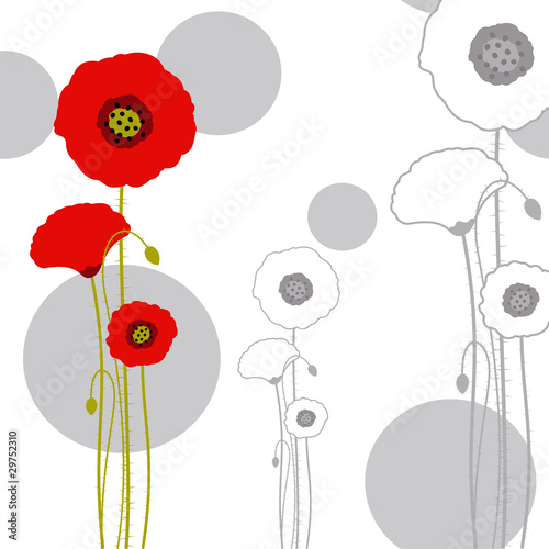 Vektor: Abstract red poppy on seamless pattern background Abstract red poppy on seamless pattern background