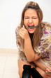Screaming girl with belt