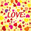 Valentine card with colored hearts on seamless pattern Valentine card with colored hearts on seamless pattern