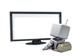 3D robot alon in front of the tv.