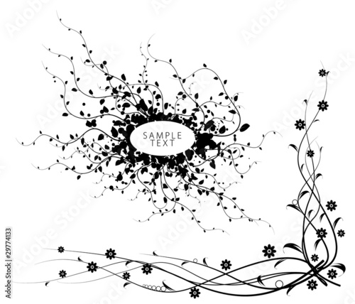 Vector: Black and white floral elements Black and white floral elements