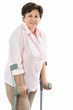 senior woman on crutches smiling senior woman on crutches smiling