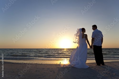 Photo: Bride & Groom Married Couple Sunset Beach Wedding Bride & Groom Married Couple Sunset Beach Wedding