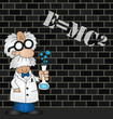 Cartoon Scientist equation graffiti on brick wall