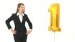 Woman presenting the golden number one