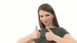 Woman showing thumbs up