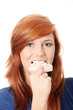 Young and beautiful woman with rice cake