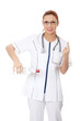 Female doctor pouring vodka bottle