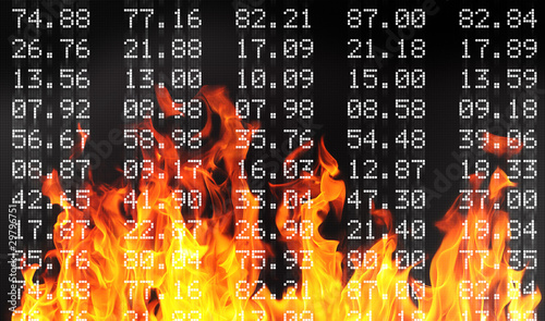Photo: Stock market numbers & fire Stock market numbers & fire