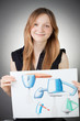 Young Design Engineer Woman Shows a Design Plan Young Design Engineer Woman Shows a Design Plan