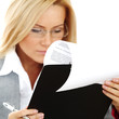 business woman hold a folder and write