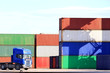 Warehouse with containers and truck