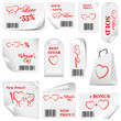white sticker with bar codes, hearts for Valentine's Day.