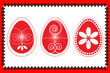 easter three beautiful eggs in red frame