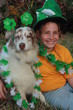 Girl and dog ready for St. Patty's day