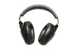 Black professional headphones isolated on white background
