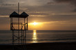 Lifeguard station at the sunset