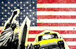 drapeau américain avec statue de la liberté taxi jaune drapeau américain avec statue de la liberté taxi jaune