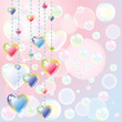 Romantic background with bright color hearts and soap bubbles Romantic background with bright color hearts and soap bubbles