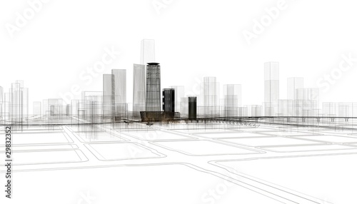 Illustration: città grattacieli illustrazione rendering 3d città grattacieli illustrazione rendering 3d