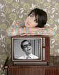 Photo: retro woman in love with tv nerd hero retro woman in love with tv nerd hero
