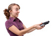 Young woman with a remote control
