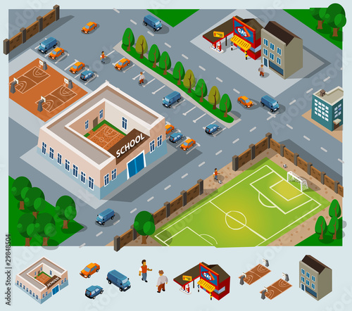 Vector: School environment Isometric Vector School environment Isometric Vector