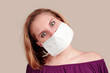Angry anti-pollution girl with face mask
