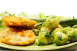 Breaded chicken cutlets with brussels sprouts
