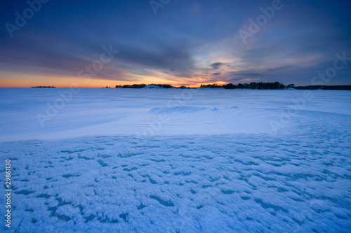 Photo: Sunset and icy snow. Sunset and icy snow.