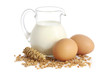 Foto: Fresh milk, wheat seeds and two eggs Fresh milk, wheat seeds and two eggs