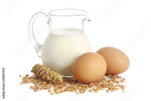Photo: Fresh milk, wheat seeds and two eggs Fresh milk, wheat seeds and two eggs