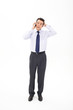 Businessman on the phone frowning