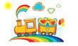 Fairy rainbow train with happy hearts and balloons, vector Fairy rainbow train with happy hearts and balloons, vector